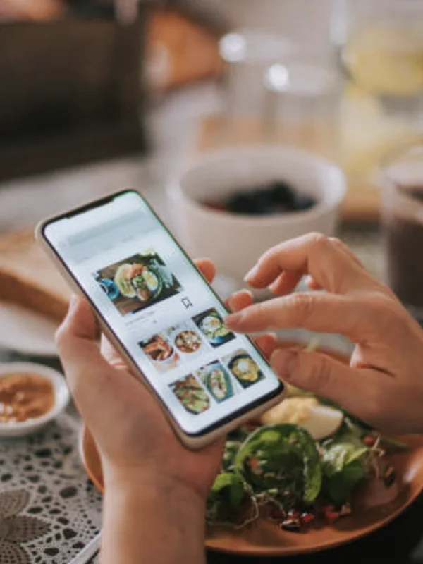 Browsing food content on a phone over a meal